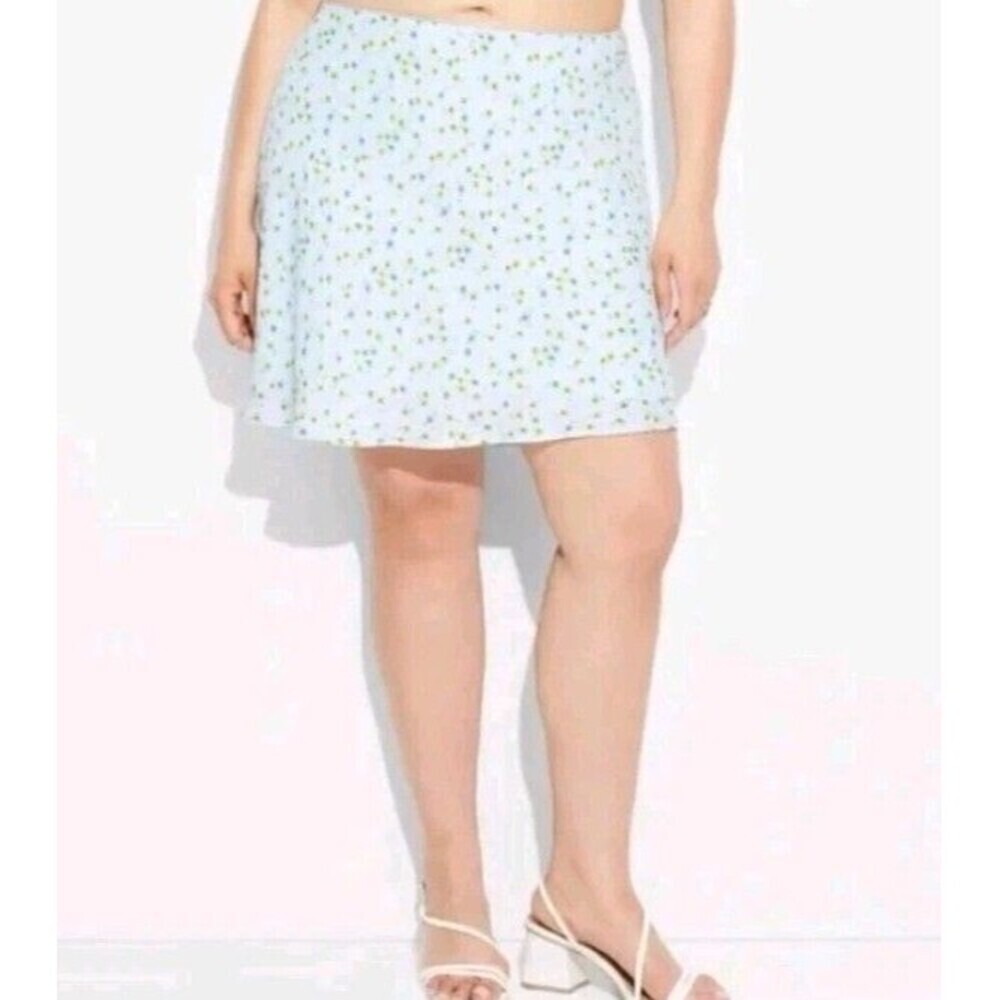 Wild Fable Women's Chiffon A Line Mini Skirt Size XXL Aqua Blue Floral Y2K Boho